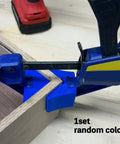 Corner Clamp Adapter For Quick Clamp 90 Degree Woodworking Tool Set in use on wooden corner, blue color