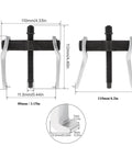 Heavy Duty 4 Inch CR V Gear Puller With Two Jaw Adjustable Bearing Puller For Internal Or External Bearing Removal, Reversible Claw Design, Single Hook Dual Claw Puller Tool And Separate Lifting Device dimensions