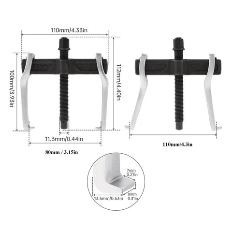 Heavy Duty 4 Inch CR V Gear Puller With Two Jaw Adjustable Bearing Puller For Internal Or External Bearing Removal, Reversible Claw Design, Single Hook Dual Claw Puller Tool And Separate Lifting Device dimensions