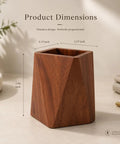 Black Walnut Wood Pen Holder For Desk, Sleek Modern Pencil Cup Organizer on a desk with dimensions shown, luxury wood desk accessory.