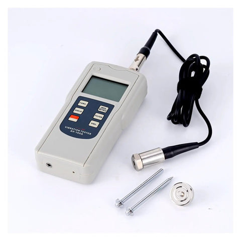Handheld Digital Vibration Meter With Three Measurement Modes Displacement Velocity And Acceleration Portable Lightweight Tester With One Handed Operation And Large LCD Display Readouts In Metric And Imperial For Field And Lab Vibration Analysis. with probe and cable