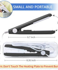 Image showing the dimensions of Mini Bag Sealer For Chips And Snacks On The Go, Handy Heat Sealer, Battery Powered Black with storage case.