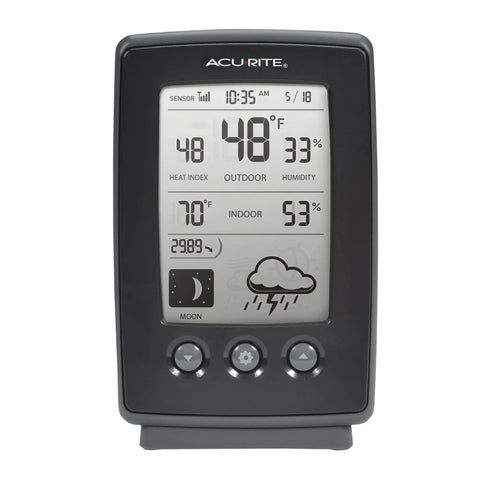 Black Digital Weather Station With Indoor Outdoor Temperature And Humidity, Moon Phase, Wireless Outdoor Sensor, Real Time Readouts.