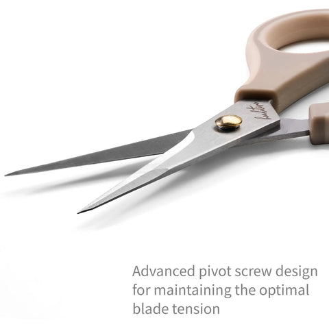 Ultra Sharp Precision Craft Scissors With Stainless Steel Blades And Non Slip TPR Handles, Scrapbooking Scissors For Adults And Kids With Safety Cap, Ideal For Home Office School Milk Tea Color, close-up blades