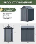 Dimensions diagram for 4x6 Ft Resin Outdoor Storage Shed With Reinforced Floor And Lockable Door No Fuss All Weather Plastic Tool Shed With Window And Vents For Garden Patio Bikes Garbage Cans And Yard Gear Dark Gray.