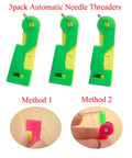 3 Pack Automatic Needle Threaders For Sewing Machines Easy No Fuss Threading Tool Durable Plastic Green