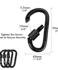 Locking Carabiner Keychain Clips Set Of 3 With 9 Assorted Size D Ring Key Rings For Water Bottles Dog Tags And Car Keys Black Flat Style Built For Everyday Carry And Quick Access with measurements