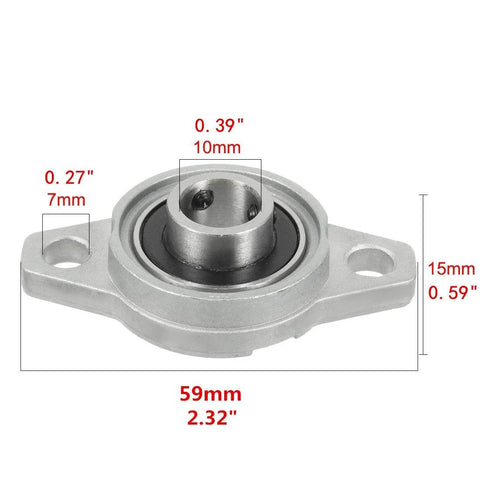 Pillow block bearing with flange mount, zinc alloy steel, 10 mm bore.