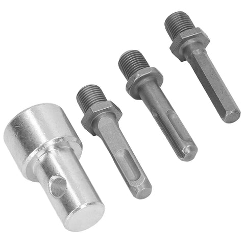 Round Shank Drill Adapter For Impact Drivers And Drills, Hooks Up 10mm Shank To 1/2 Inch Threaded Chuck, metal adapters shown