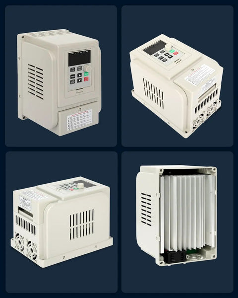 220V VFD Inverter 4KW 6HP 20A Variable Frequency Drive for spindle motors, side and internal views, single-phase to three-phase conversion
