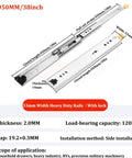 Heavy Duty Drawer Slides 250Lb Full Extension Ball Bearing Rails Side Mount With Lock 38 Inch 950mm showing dimensions.