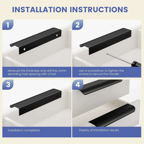 Installation steps for Beefy 3 Inch Black Finger Pull Handles For Cabinets And Dresser Drawers Edge Pulls Aluminum Alloy