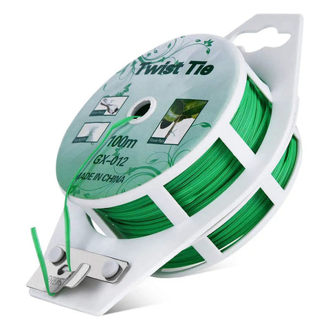Heavy Duty All Purpose Coated Garden Ties With 328 Feet Of Trimmer Twine, green spool with built-in trimmer, for plant support