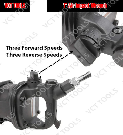 Close-up of Beast Mode 4000 Ft-Lb 1 Inch Drive Air Impact Wrench Gun Long Shank Heavy Duty Truck Tool with speed lever visible