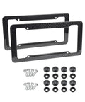 Legit Carbon Fiber License Plate Frame Set with two holders and hardware for easy installation and impact resistance.