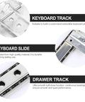Rock Solid 14 Inch Keyboard Drawer Slides With Smooth Ball Bearings deliver a close-up view of durable metal tracks for under desk use.