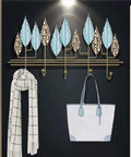 Rock Solid Wall Mounted Coat Rack With Heavy Duty Iron Hooks For Entryway And Mudroom Storage, displaying a stylish design with a scarf and bag.