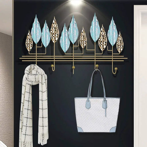 Rock Solid Wall Mounted Coat Rack With Heavy Duty Iron Hooks For Entryway And Mudroom Storage, displaying a stylish design with a scarf and bag.