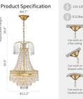 Crystal Chandelier With French Empire Flush Mount Pendant Ceiling Light In Gold Finish for flat, sloped, vaulted ceilings