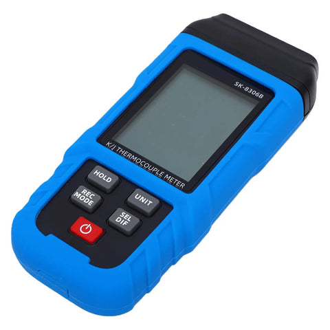 Built Like A Tank Digital Thermocouple Thermometer K And J Type High Temp Meter with robust blue casing and display.