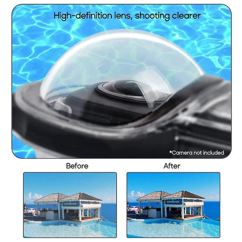 Underwater Housing For Insta360 X3 Waterproof Case Up To 50M 164FT With Dome Lens on water surface showcasing HD lens clarity