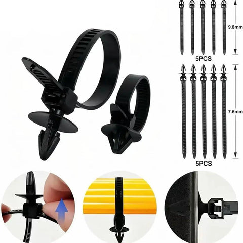 Kia Rio IV Bumper Clip Kit 1450Pcs Beefy Heavy Duty Push Type Retainers For Door Panels And Upholstery, Durable Plastic And Metal Fasteners, Easy Removal Tool Included For 2020-2024 Sedan black push-type clips with 7.6mm and 9.8mm sizes