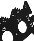 Front view of Wen ME210G thread-pitch gauge, metal, black, with imperial/metric teeth and large central holes.