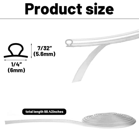 Pro Grade Shower Door Strip Seals For Glass Panels 7/32 By 98.4 Inch Rolls Leak Stoppers product size dimensions illustration.