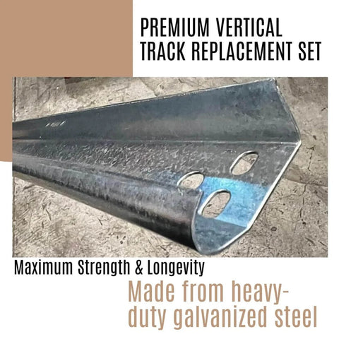 Heavy Duty Galvanized Steel Vertical Garage Door Track Kit For 7 Ft Rails, showcasing durable steel track