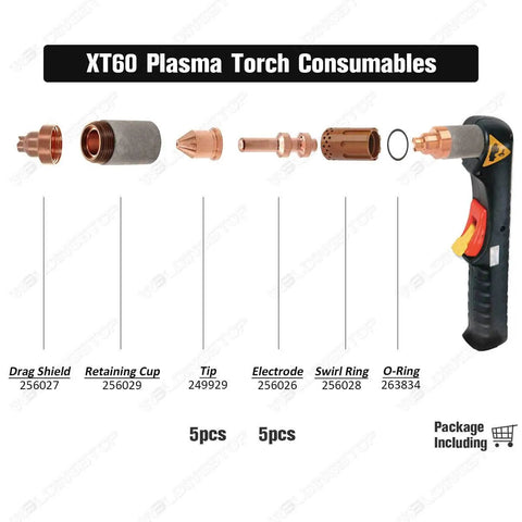 Pro Grade Electrode And Nozzle Kit For Spectrum 875 XT60 Plasma Cutter 256026 Electrodes And 249929 Tips 5 Pack Each