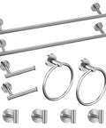 10 Piece Brushed Nickel Bathroom Hardware Set With 24 Inch Towel Bar, Towel Ring, Toilet Paper Holder And Robe Hook SUS304 Stainless Steel Easy Install Modern Finish Durable Bath Accessories Kit For A Fresh Bathroom Upgrade. Image showing complete 10-piece brushed nickel bathroom hardware set including towel bars, rings, toilet paper holders, and robe hooks.