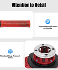 All In One Pipe Threading Kit With Seven Die Heads And Ratchet For PVC Galvanized Iron Plastic And PPR Pipes From Three Eighths Inch To Two Inches In Red Finish handle and detail views