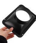 SOIMISS Plastic Easy Install Adapter With Square Bottom Vent for dust collection held in hand, black polypropylene material.