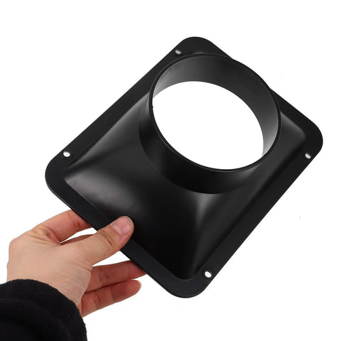 SOIMISS Plastic Easy Install Adapter With Square Bottom Vent for dust collection held in hand, black polypropylene material.