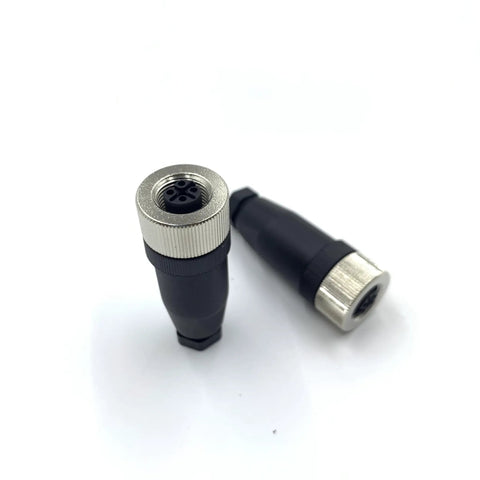 Two Pack M12 4 Pin Female Circular Connector D Code Industrial IP67 Waterproof Field Wireable Sensor Straight Type Adapter