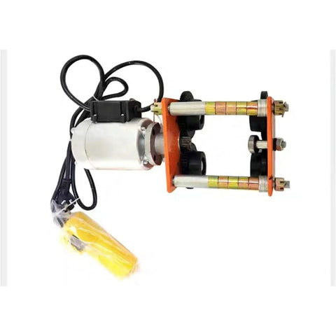 Heavy Duty One Ton Mini Electric Engine Hoist Walker In Solid Steel Garage Crane Setup featuring motor and pulleys.