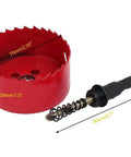 Luomorgo red 75mm hole saw kit with arbor and spiral pilot drill bit for wood, plastic, drywall, and metal.