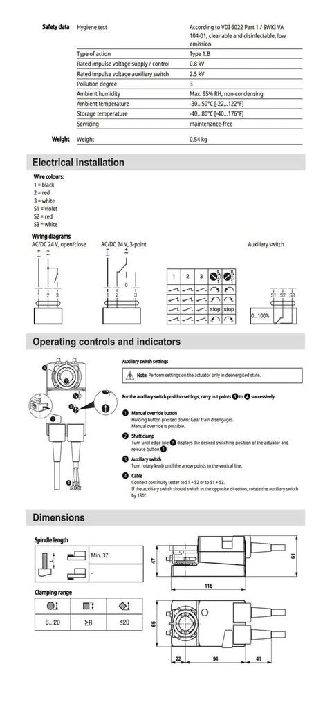 Technical specifications and wiring diagram for Robust Damper Actuator For Precise Airflow Control In Commercial Facilities With Dead Simple Install And Top Shelf Durability Built Tough For Intechanical Ventilation Upgrades Lm24Ax S.
