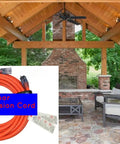 Outdoor setup with Beefed-Up 100 Ft 10 Gauge Extension Cord For Indoor Outdoor Use With Lighted Ends, coiled and labeled on display.