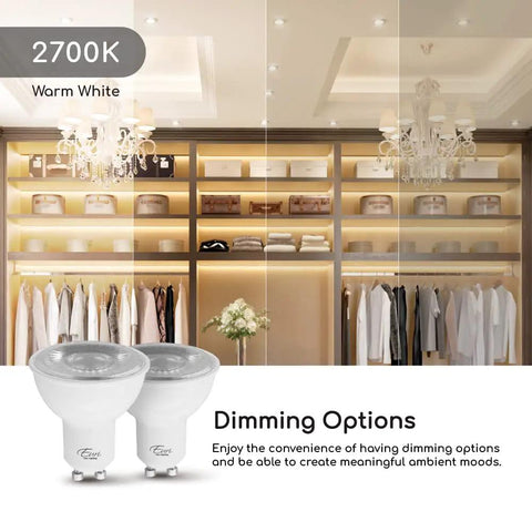 Low Profile Dimmable Led Par16 Bulbs Gu10 Base, 7W Replaces 50W, 500 Lumens Warm White 2700K, Slick Zero Flicker Dimming For Chill Ambient Room Vibes, Damp Rated Energy Star Pair