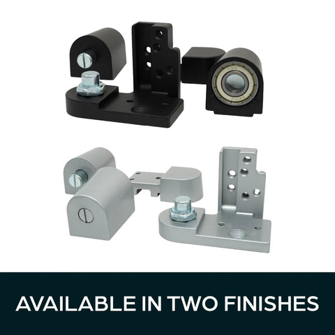 Heavy Duty Pivot Door Hinge Set For Storefront Doors Top And Bottom Die Cast Aluminum With Full Race Ball Bearings Duronotic Finish Right Or Left Hand Options Tamper Proof Commercial Door Hardware Tough As Nails, black and silver