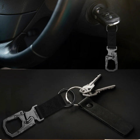 Double Lock Carabiner Clip Keychain 3 Inch Zinc Alloy Carabiner For Camping Hiking Cycling And Backpack Gear Anti Error Easy Release Safety Lock Compact Durable Black Pack Of 2 attached to keys