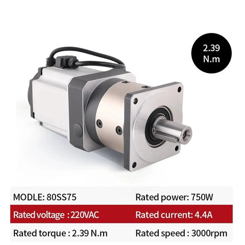 Beefy 750W AC Servo Motor With 50 To 1 Planetary Gearbox For High Precision Sewing Machines And CNC Projects 2.39 Nm Torque 5.0 A Drive 80SS75 HG10 1 Reducer, silver metal