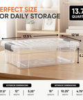 Clear Plastic Storage Bins With Snap On Lids For Home Office Organization Stackable Crates BPA Free Non Toxic Craft And Tool Organizer 13.7 Quart with dimensions