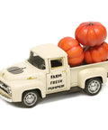 Fall Harvest Mini Metal Truck Decor With Three Pumpkins, Vintage Diecast Farm Truck for Tiered Tray, 4.8 Inch Long