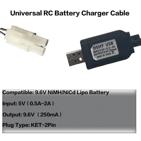 9.6V NiMH NiCd Battery Charger Cable With Tamiya Plug For RC Cars Tanks Planes Boats And Other Remote Control Toys USB Charger Universal 9.6V Power Cable For Your RC Gear