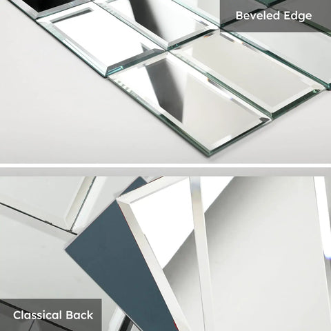 Beveled Silver Mirror Subway Backsplash Tiles for Kitchen and Bathroom, 3x6 Inch, showing edges and reflective surface