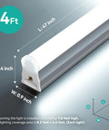 4Ft LED Shop Lights 6 Pack 2000LM 6500K Ultra Bright White T5 Commercial Lights 20W Linkable Utility Fixtures with dimensions