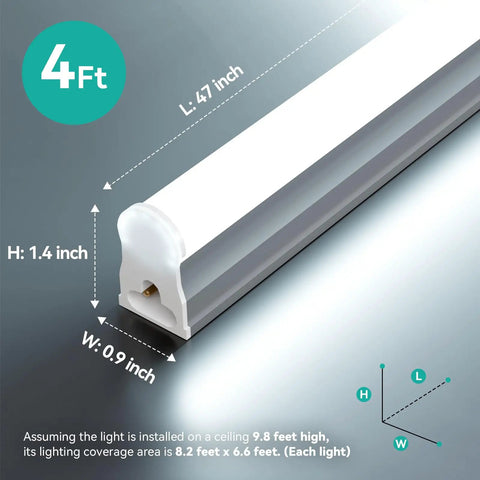 4Ft LED Shop Lights 6 Pack 2000LM 6500K Ultra Bright White T5 Commercial Lights 20W Linkable Utility Fixtures with dimensions