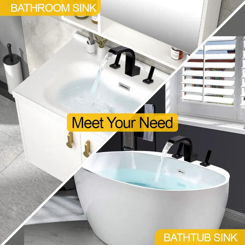 8 Inch Waterfall Bathroom Faucet For Sink, Widespread 3 Hole Lavatory Tap With High Arc Basin Mixer, Matte Black in bathroom